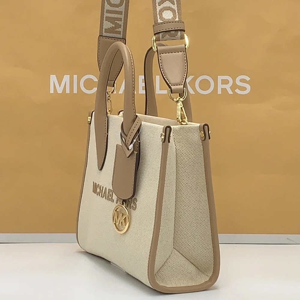 Michael Kors Mirella Small Shopper Top Zip Crossbody Bag Camel MK NWT